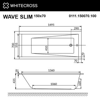 Гидромассажная ванна WHITECROSS Wave Slim 0111.150070.100.SMARTNANO.GL 150x70 см Smart Nano золото